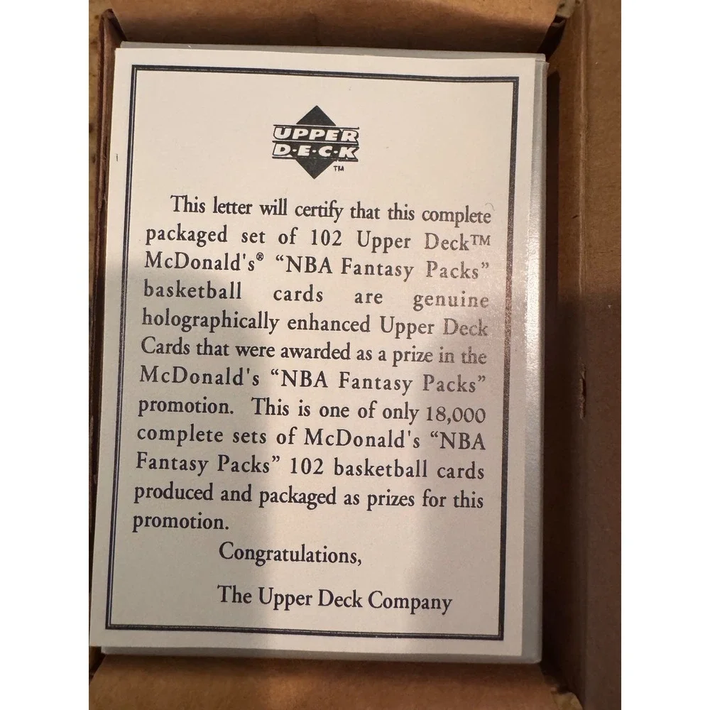1993 Upper Deck McDonald's‎ NBA Fantasy Packs Complete 102 Card Set w/ Box
